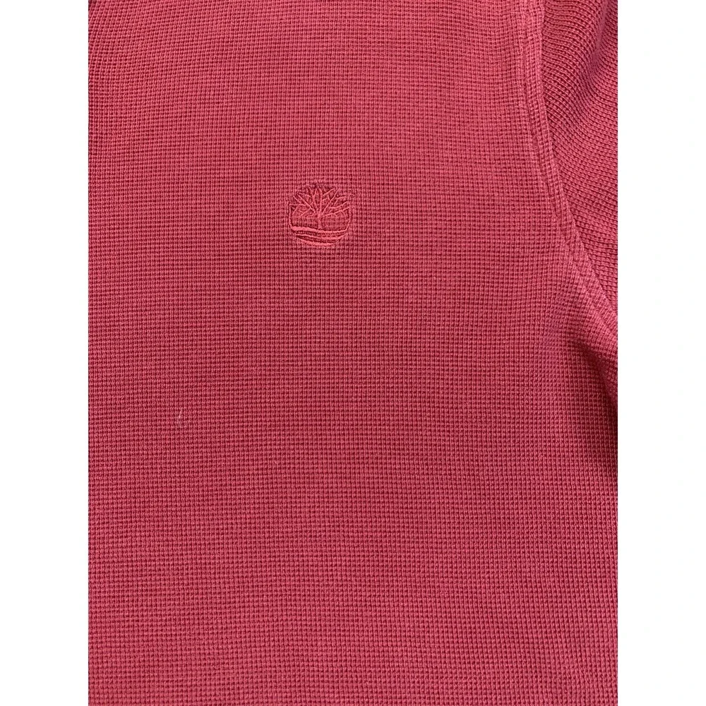 VTG Timberland Men Red Cotton 1/4 Button Long Sleeve Heavy Pullover Shirt Size M